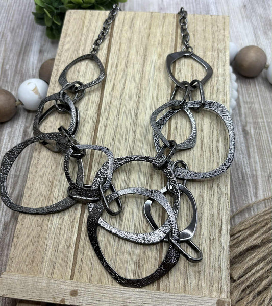 Gunmetal Textured Geometric Necklace