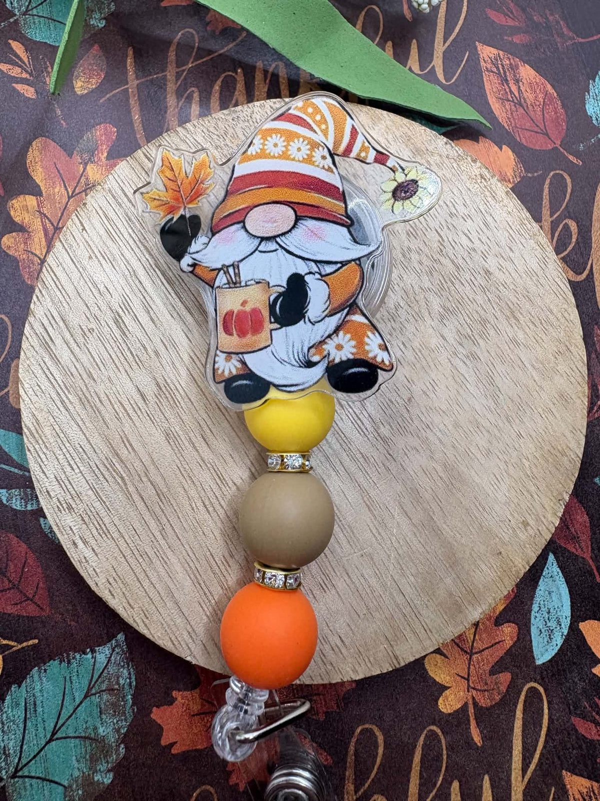 Fall Gnome Beaded Badge Reel