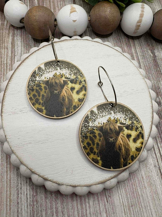 Cow Sunflower Hoop Earrings