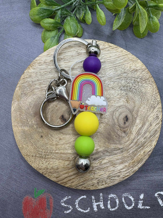 Teacher Rainbow Beaded Keychain