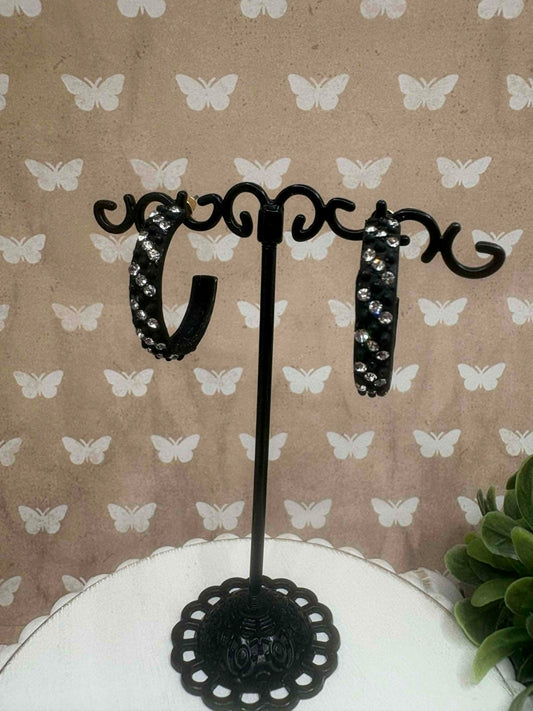 Black Rhinestone Hoop Earrings