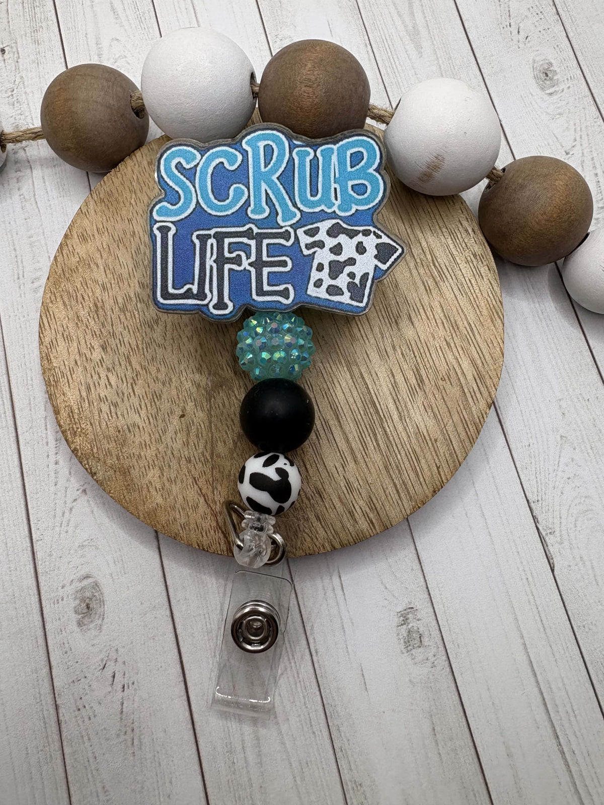 Scrub Life Beaded Badge Reel - Blue