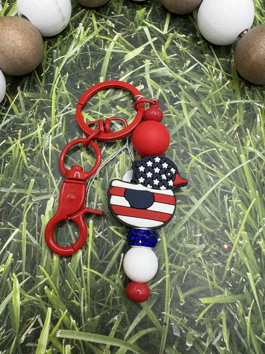 Red, White, & Blue Duck Beaded Keychain
