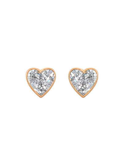 Silver Glitter Heart Earrings
