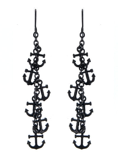 Black Anchor Dangle Earrings