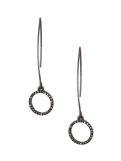 Gunmetal Drop Style Earrings w/ Rhinestone Circle