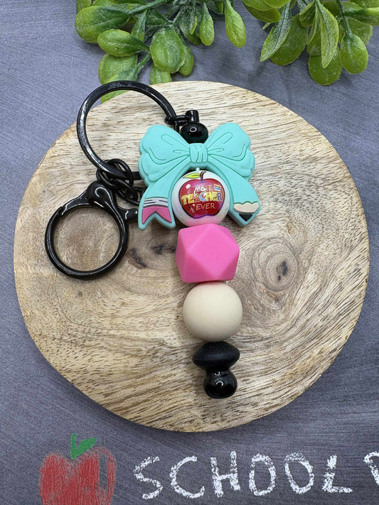 Teal Bow Beaded Teacher Keychain