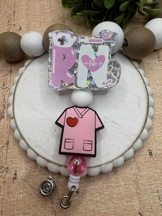 RN Pink Beaded Badge Reel