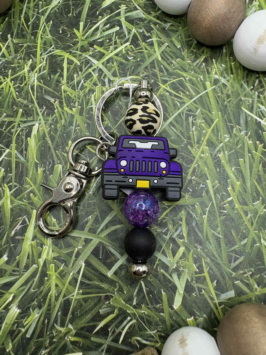 Purple Truck Beaded Keychain