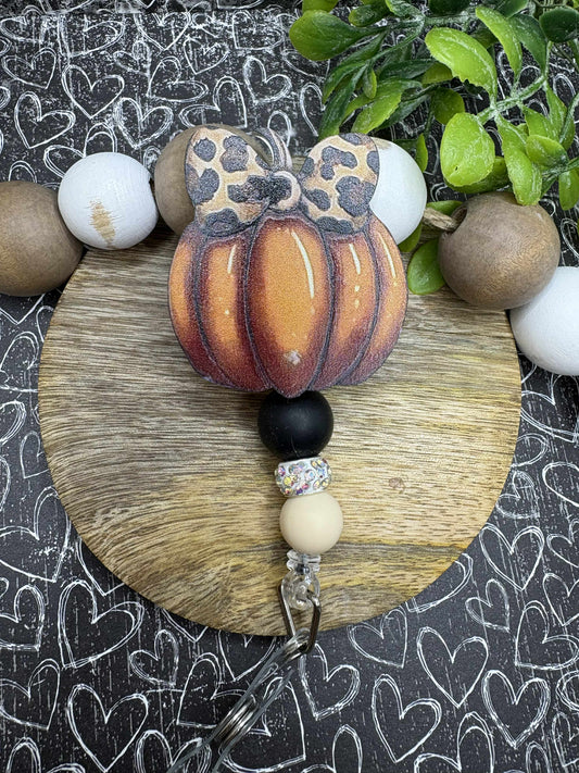 Leopard Pumpkin Beaded Badge Reel