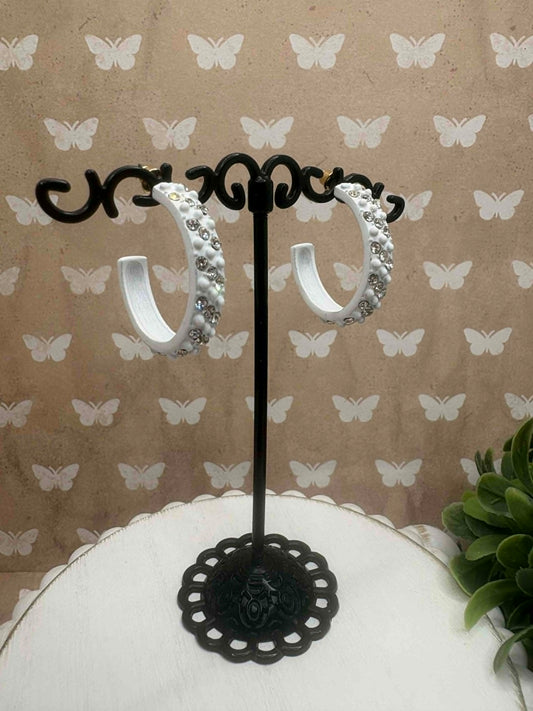 White Rhinestone Hoop Earrings