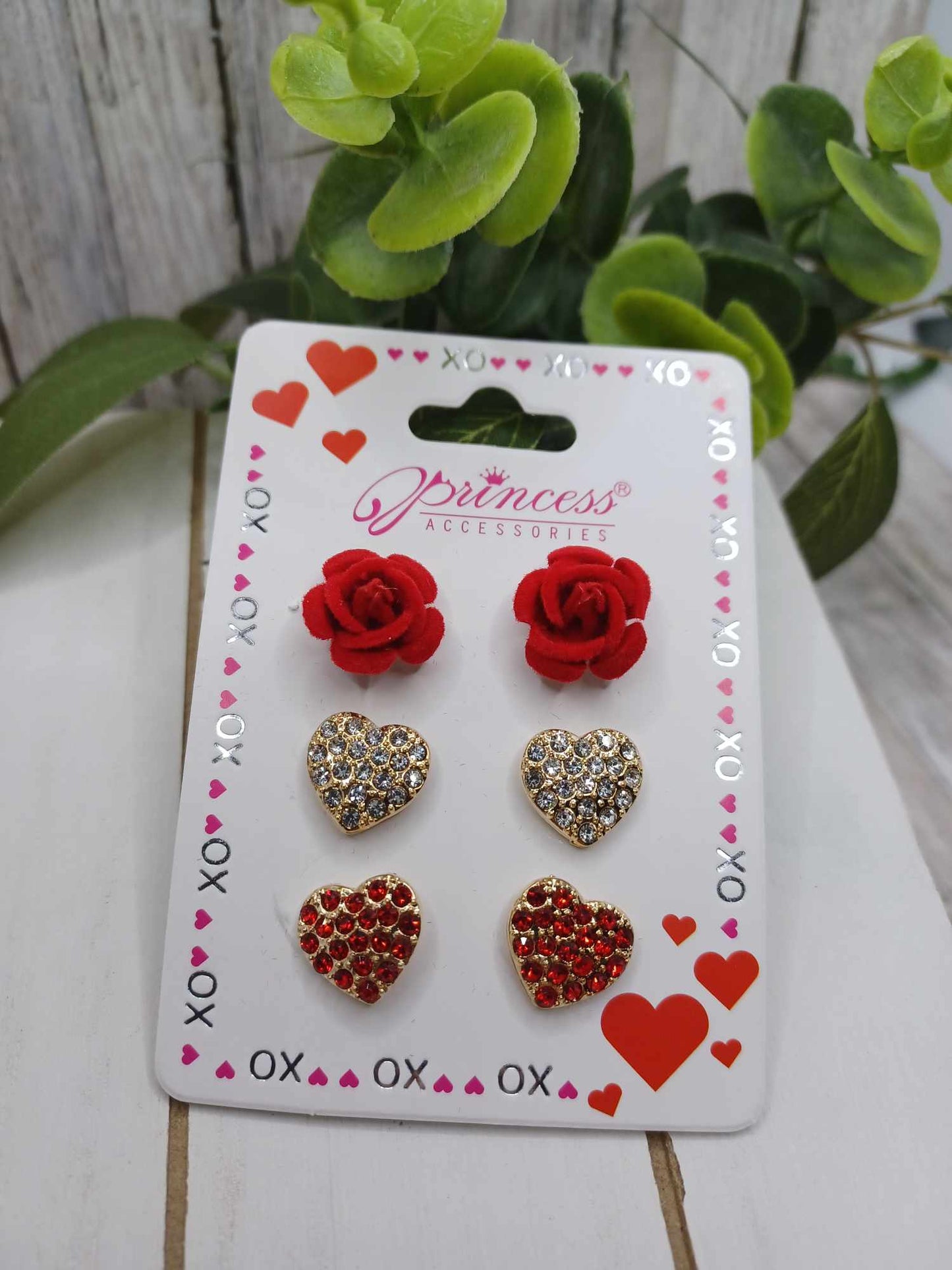 Rose & Heart Earring Set - Gold