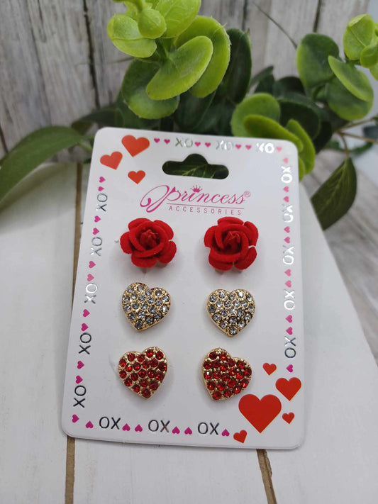 Rose & Heart Earring Set - Gold