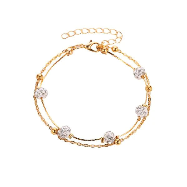 Gold Double Layered Bracelet/Anklet w/ Rhinestones