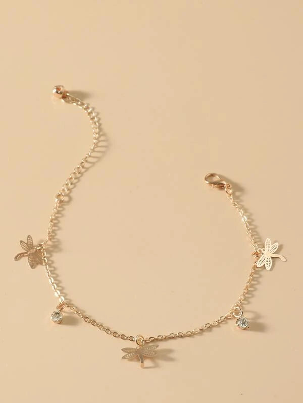 Rose Gold Double Layered Bracelet/Anklet w/ Dragonfly Charms