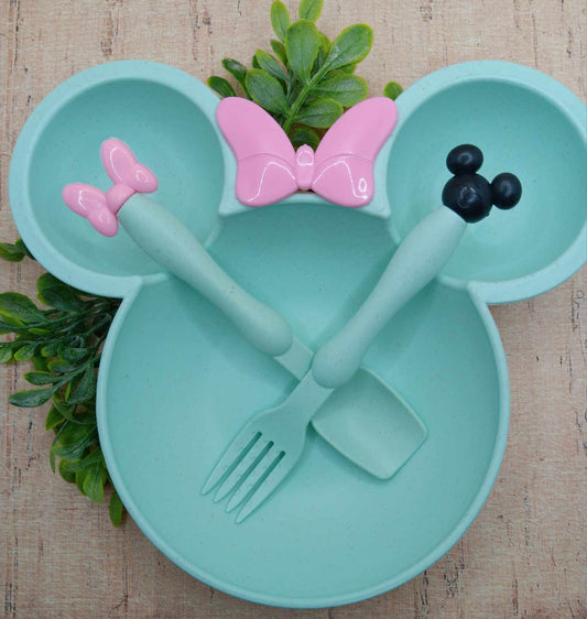 Teal Mouse Dish & Silverware Set