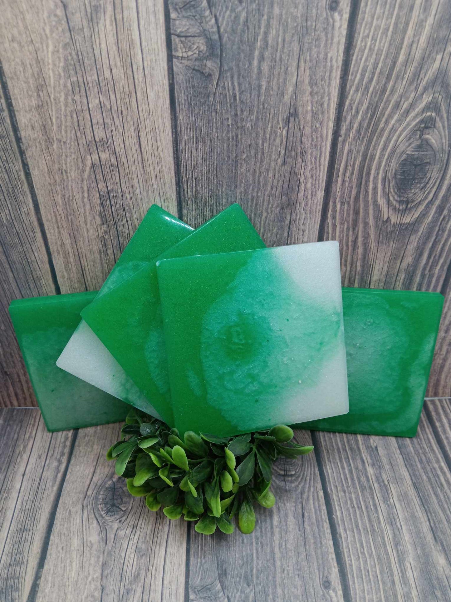 Green & White Marble Acrylic Coaster Set