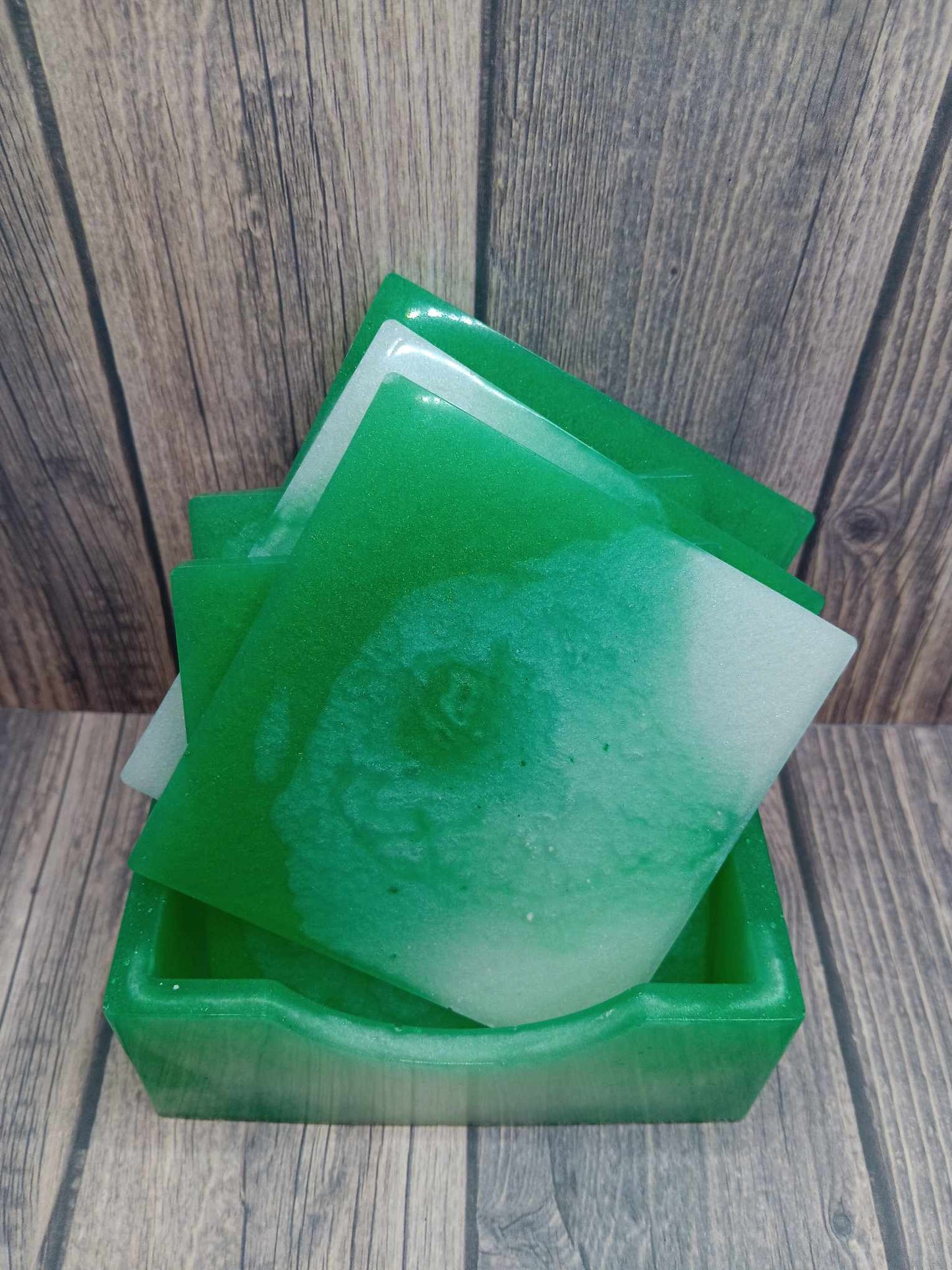 Green & White Marble Acrylic Coaster Set