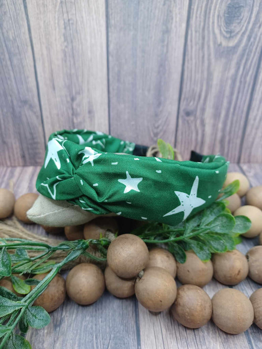 Green Star Patterned Headband w/ Top Knot