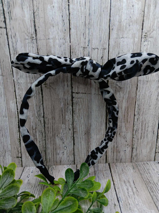 Grey Leopard Top Knot Headband