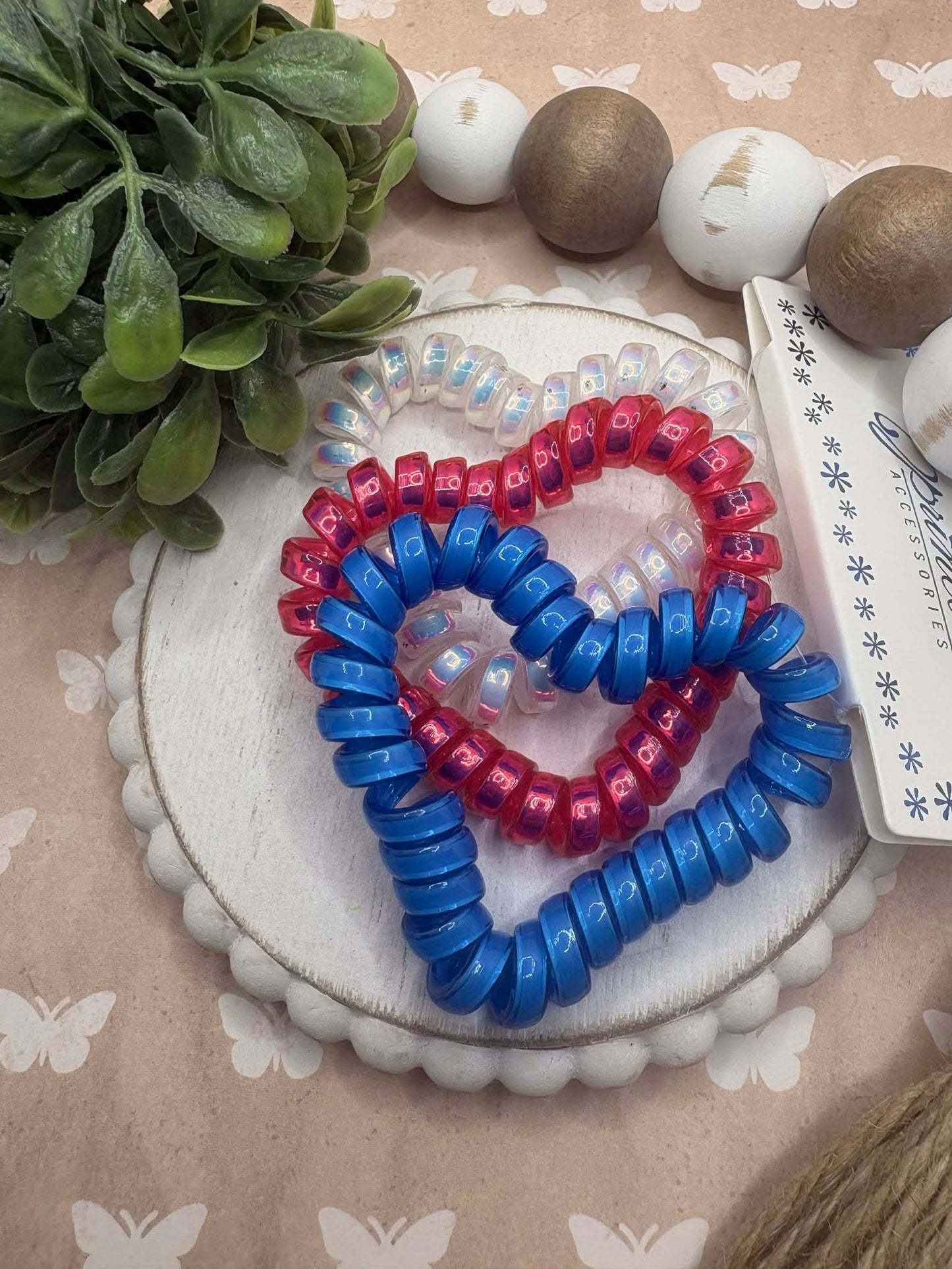 Red, White, & Blue Heart Hair Coil Set of 3