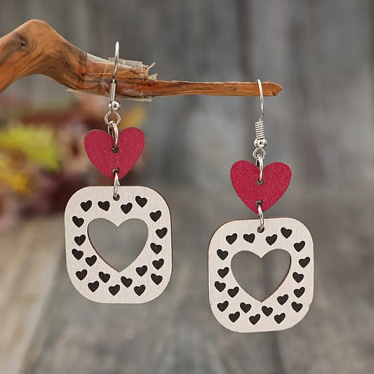 Wooden Heart Cutout Earrings