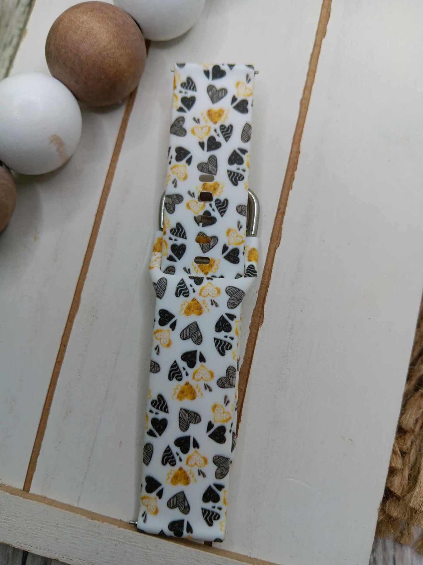 Black & Gold Hearts & Love Watch Band - 20MM