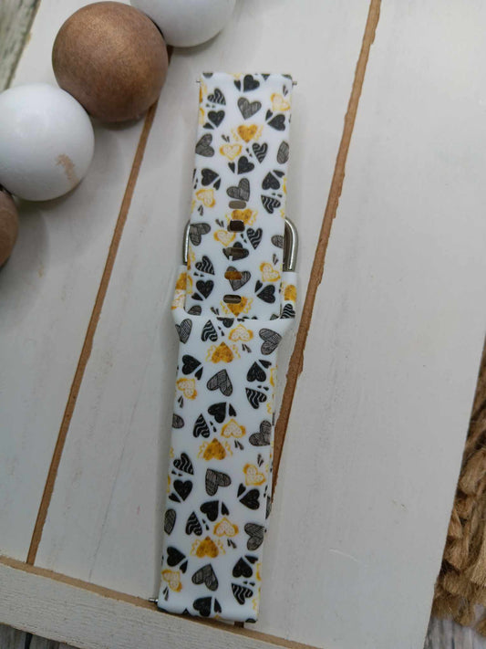 Black & Gold Hearts & Love Watch Band - 20MM