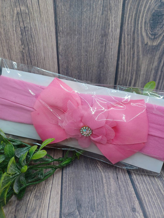 Hot Pink SOFT Infant Headband w/ Rhinestone Flower