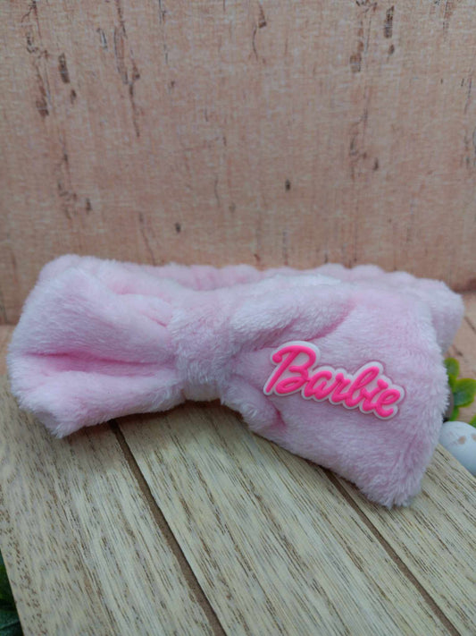 Pink Doll Themed Plush Spa Headband - Soft Pink