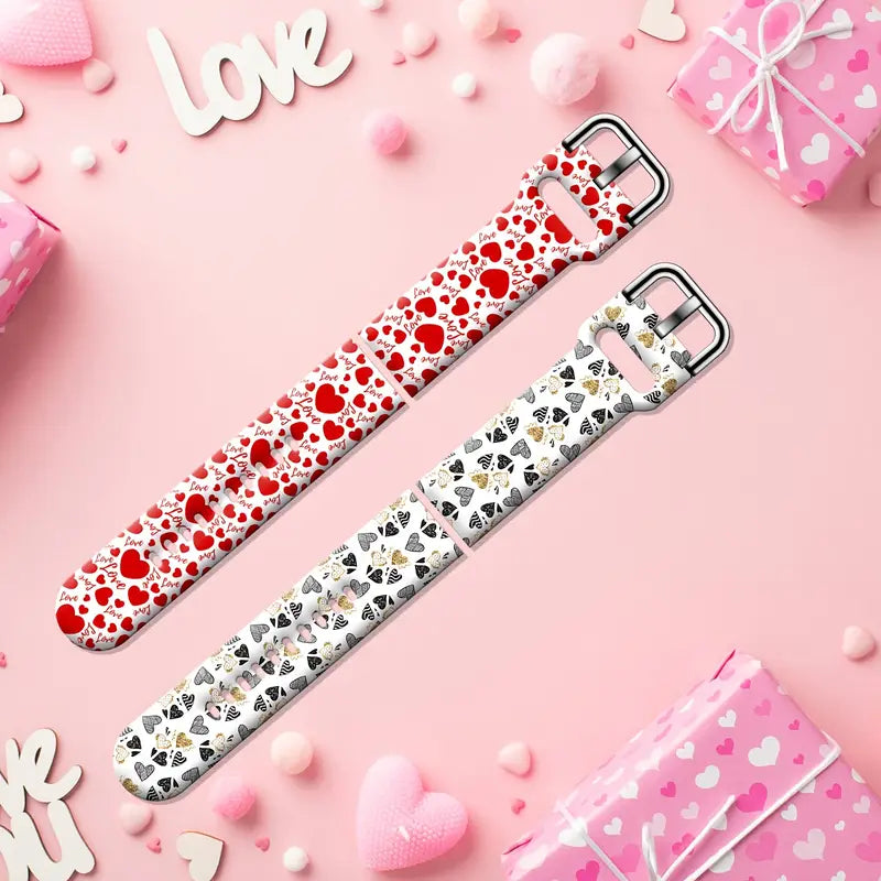 Black, Gold, & White Hearts Watch Band - fits 22MM