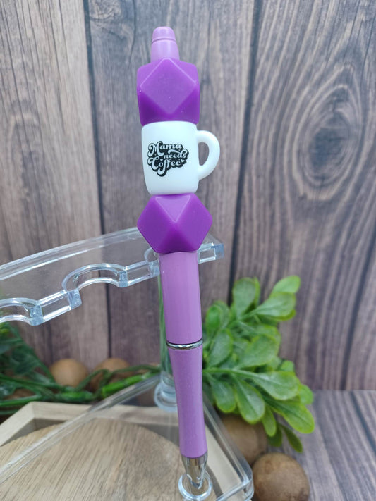 Purple Beaded Mama Needs Coffee Pen