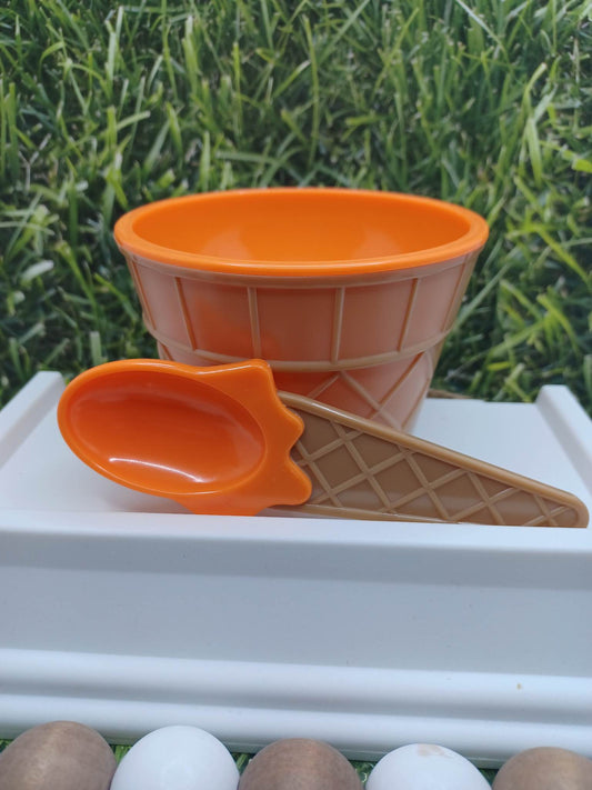 Orange Ice Cream Waffle Cone Bowl w/ Spoon