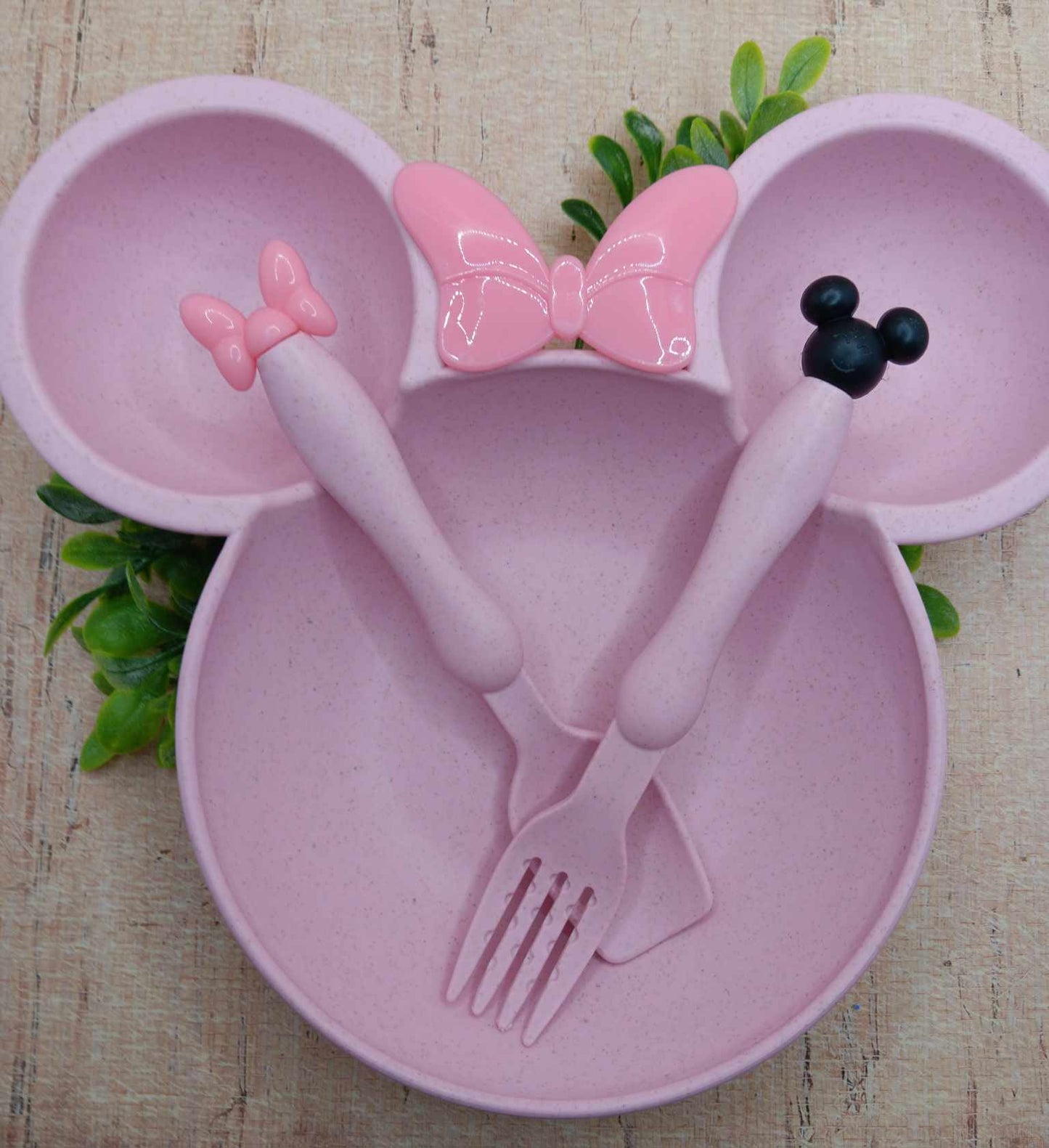 Pink Mouse Dish & Silverware Set