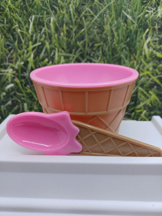 Pink Ice Cream Waffle Cone Bowl w/ Spoon