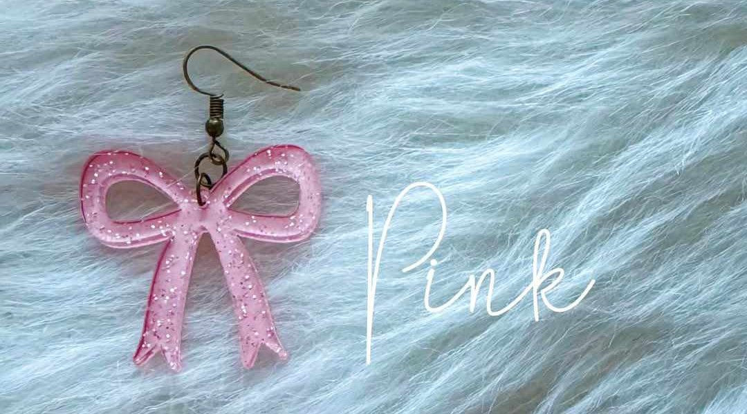 Glitter Bow Earrings - Pink