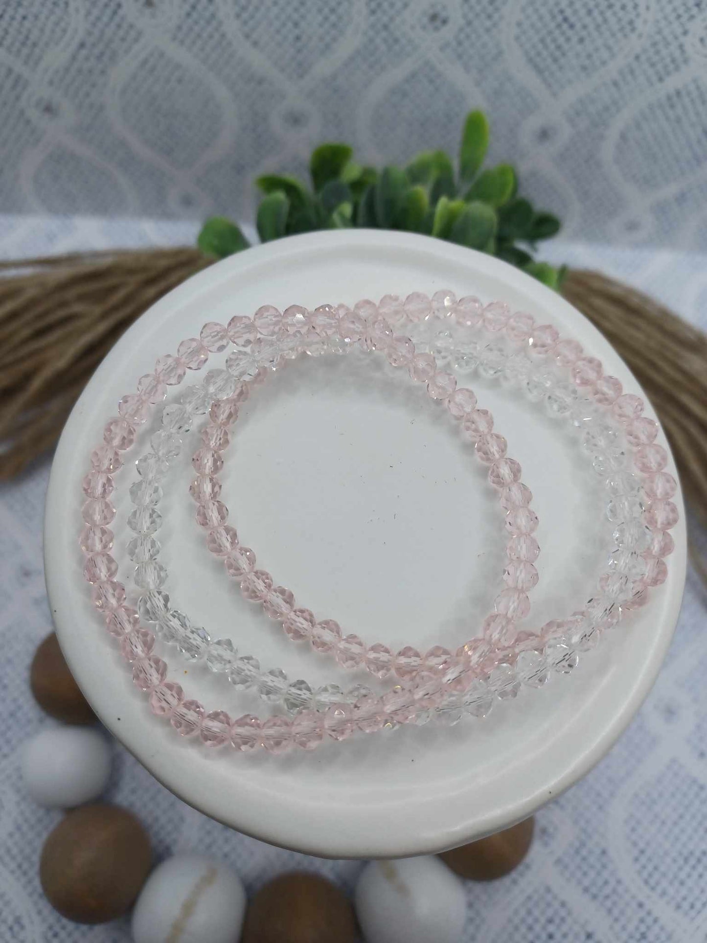 Pink & Clear Faceted Beaded Bracelet Set