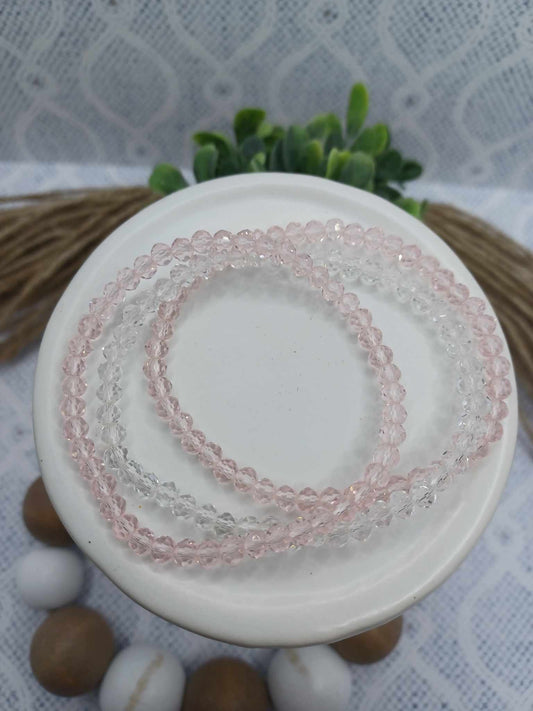 Pink & Clear Faceted Beaded Bracelet Set