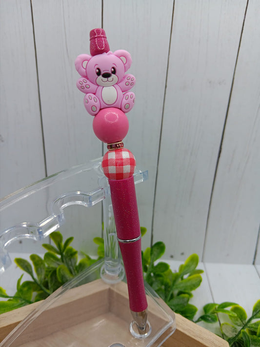 Pink Teddy Bear Beaded Ink Pen