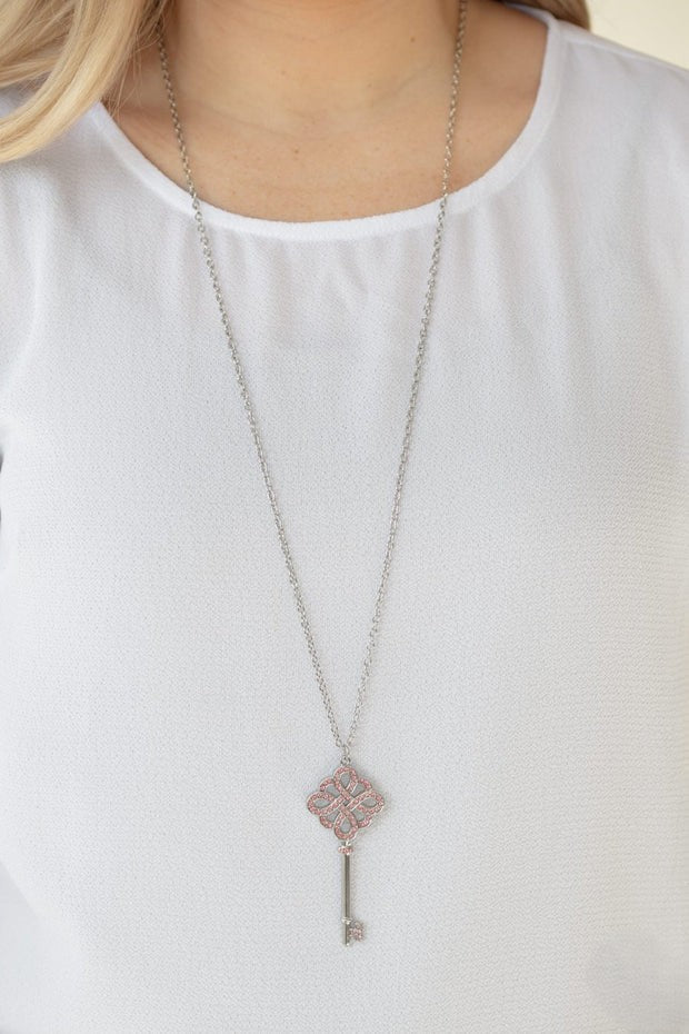 Silver Necklace w/ Pink Key Pendant