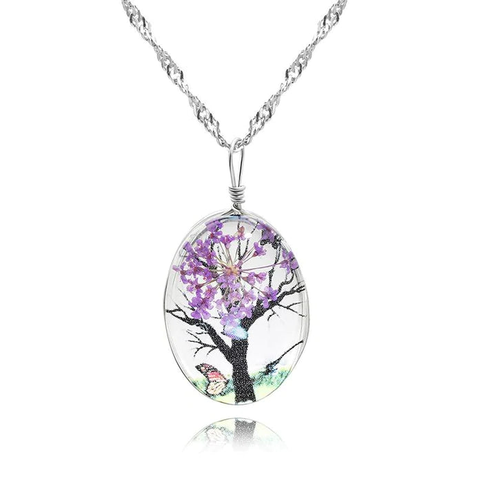 Purple Tree Pendant Necklace on a Silver Chain