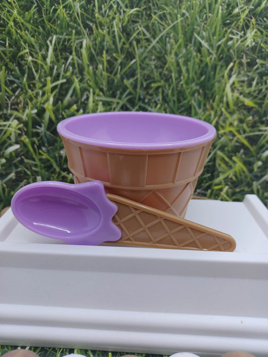 Purple Ice Cream Waffle Cone Bowl w/ Spoon