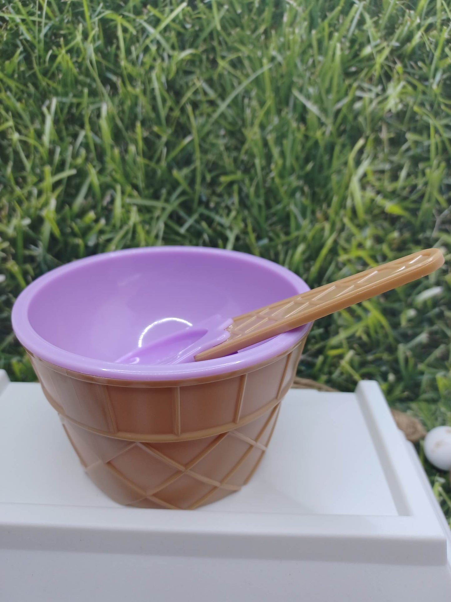 Purple Ice Cream Waffle Cone Bowl w/ Spoon