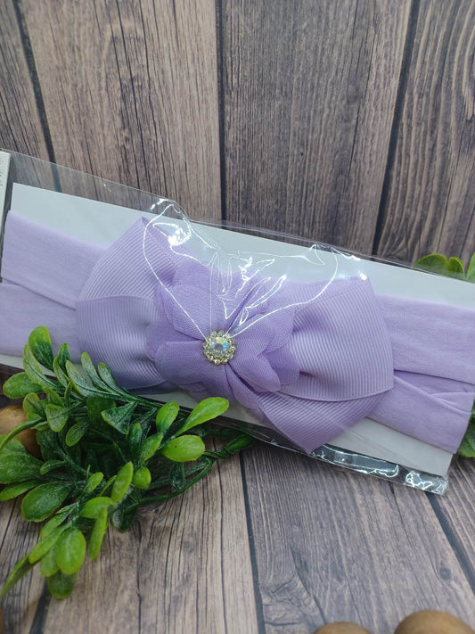 Purple SOFT Infant Headband w/ Rhinestone Flower