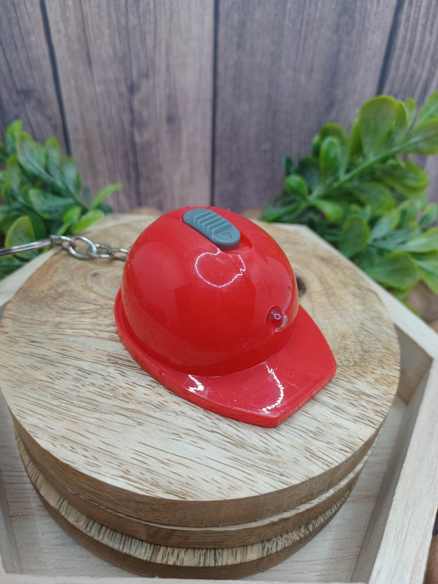 Red Construction Hat w/ Light & Bottle Opener Keychain