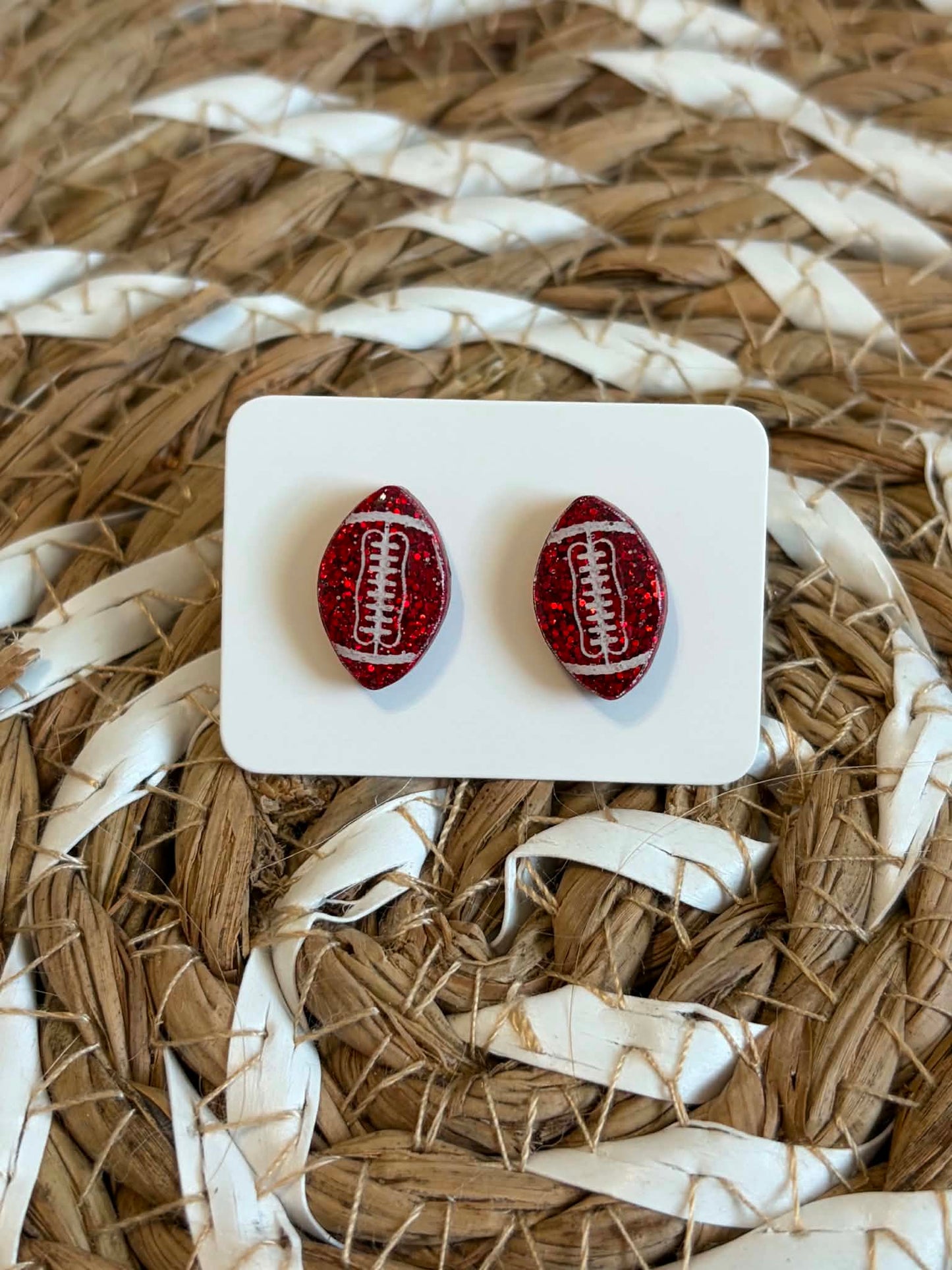 Red Glitter Resin Football Earrings