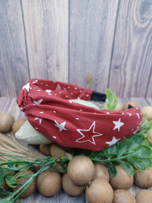 Red Star Patterned Headband w/ Top Knot