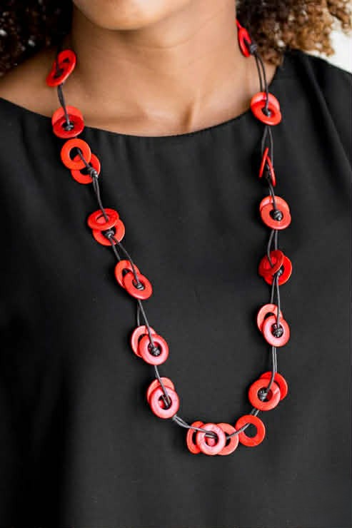 Red Wooden Beaded Necklace