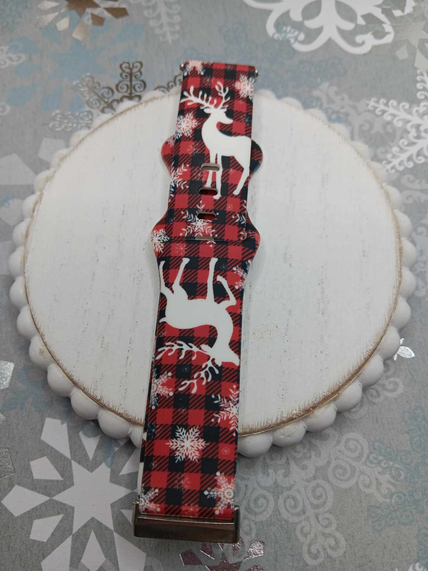 Buffalo Plaid Reindeer Watch Band - 20MM