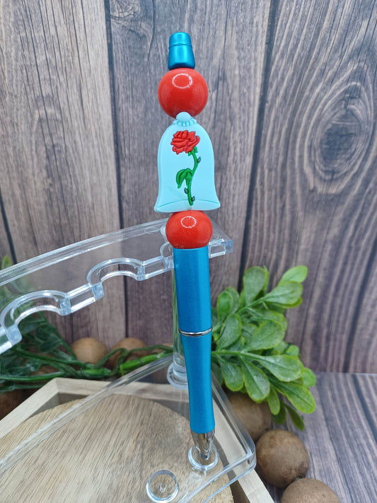 Blue Beaded Rose Pen